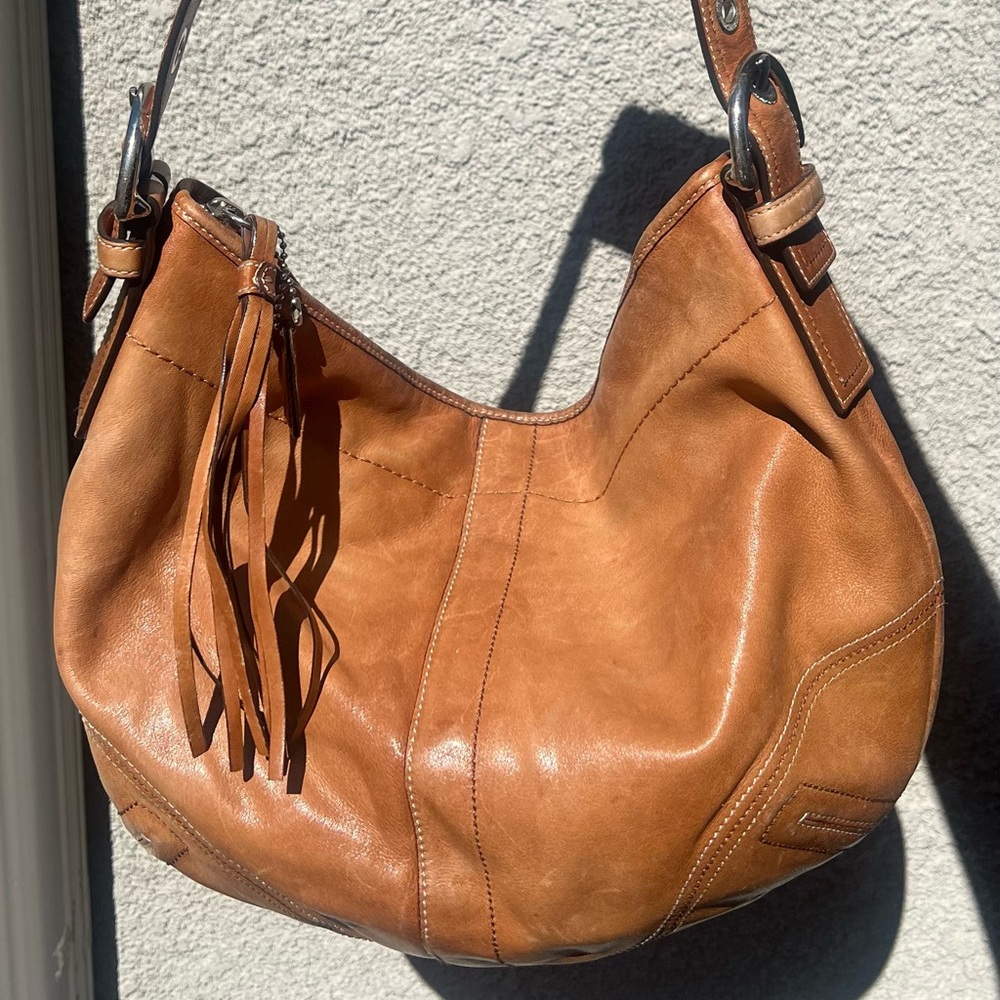 Coach Tan Patina Leather Slouchy Hobo Bag